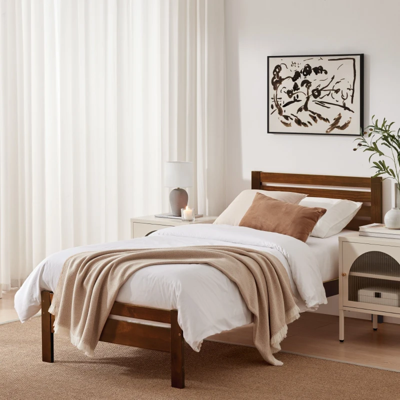 Image of FurnitureboxUK FurnitureboxUK Declan Solid Pine Single Bed Frame in Walnut Walnut Single Unisex 5061064387167