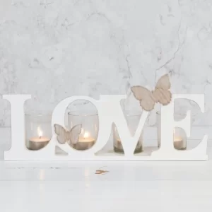 Image of HESTIA Wood Candle Holder Cut-Out Letters "Love"