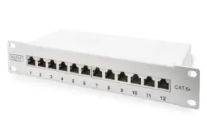 Image of Digitus CAT 6A Patch Panel, shielded, 12-Port, 1HE, 10", grey