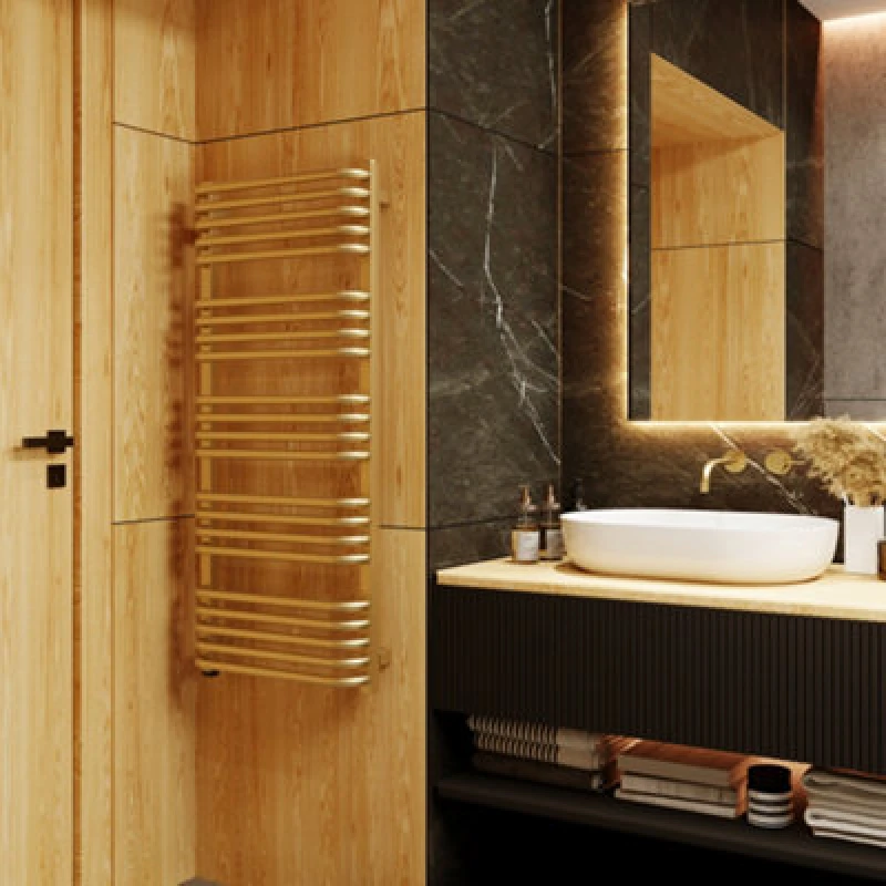 Image of Terma Alex One Brass Effect Electric Flat Towel Warmer (W)500mm X (H)1140mm