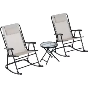 Image of Outsunny 3 Pcs Outdoor Conversation Set w/ Rocking Chairs and Side Table Beige - Beige