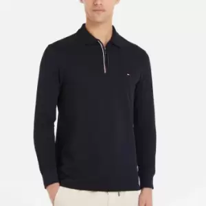 Image of Tommy Hilfiger Mens Quarter Zip Long Sleeved Polo Shirt - Desert Sky - S