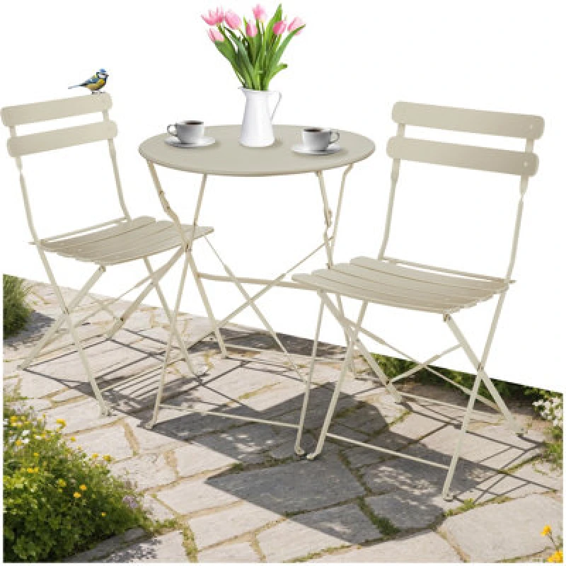 Image of Tectake Garden Table And Chairs Frieda - 2 Seater, For Balconies, Patios & Terraces, Folding & Lightweight - Cream