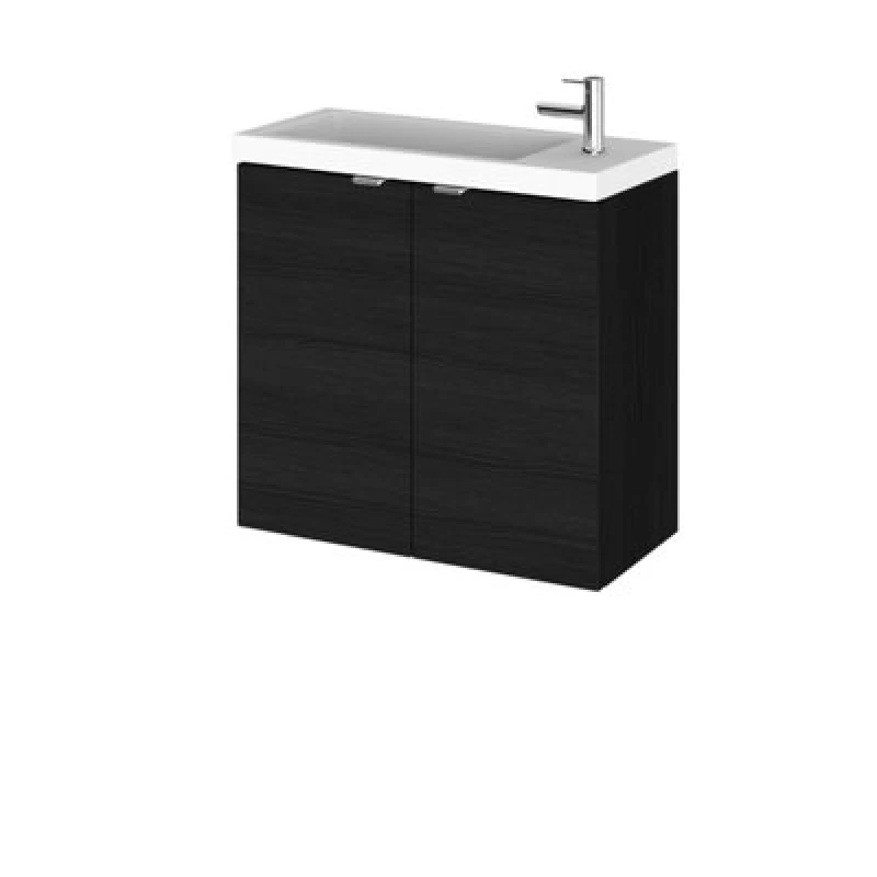 Image of Hudson Reed Fusion Wall Hung 2 Door Vanity Unit & Polymarble Basin, Sink Vanity Unit, Charcoal Black, 600mm