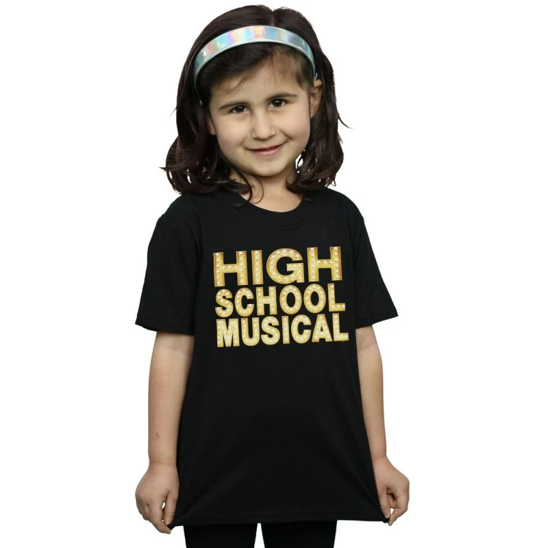 Image of Disney High School Musical The Musical Lights Logo Cotton T-Shirt Black female