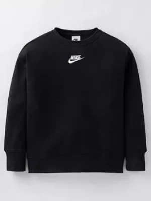 Image of Nike Girls Nsw Club Fleece Boyfriend Crew Sweat Top, Black/White, Size L, Women