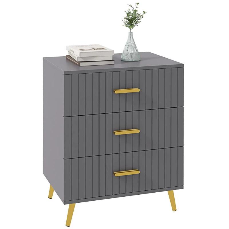 Image of HOMCOM Bedroom Chest Of Drawers, 3-drawer Dresser w/ Aluminium Legs 831-772V80CG