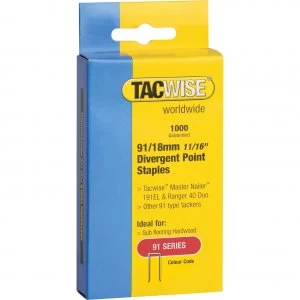 Image of Tacwise 91 Divergent Point Staples 18mm Pack of 1000