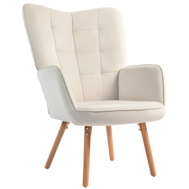 Image of HOMCOM Accent Chair Velvet-touch Tufted Wingback Armchair, Cream White 839-132V70CW
