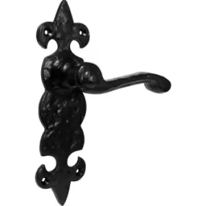 Image of Eclipse Fleur-De-Lys Cast Iron Door Handles Latch Antique (Pair) in Black