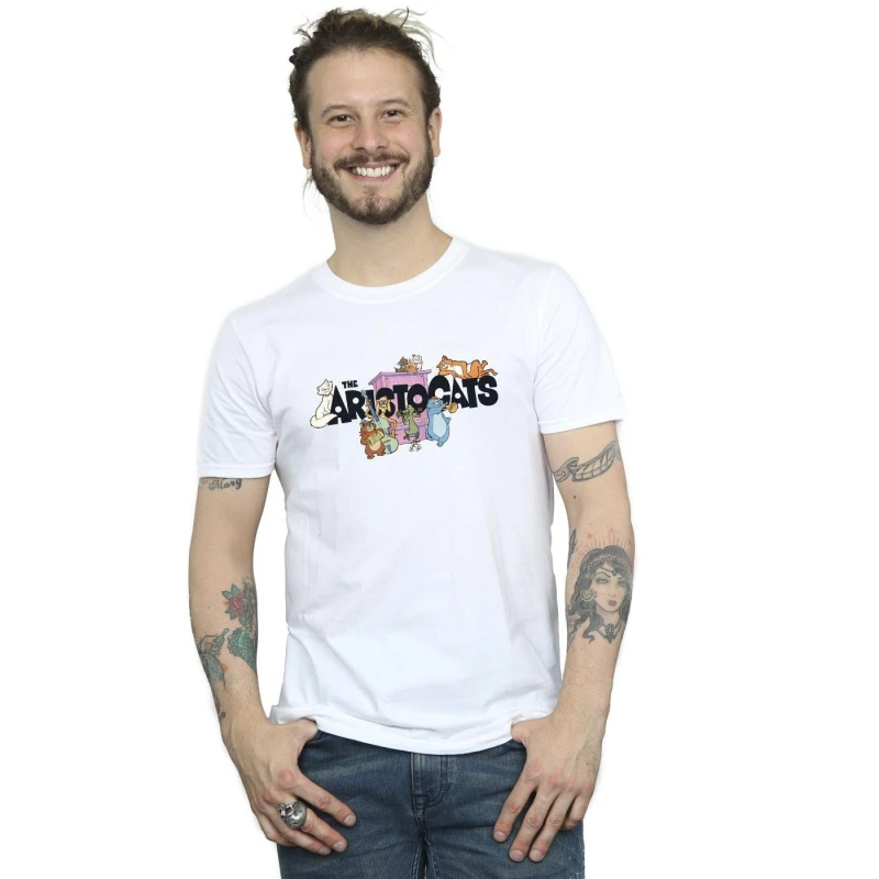 Image of Disney Men The Aristocats Music Logo T-Shirt in White Size: Small White S Male 5063153473539