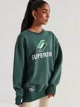 Image of Superdry Code Logo Applique Crew Sweatshirt - Green, Size M/L, Women