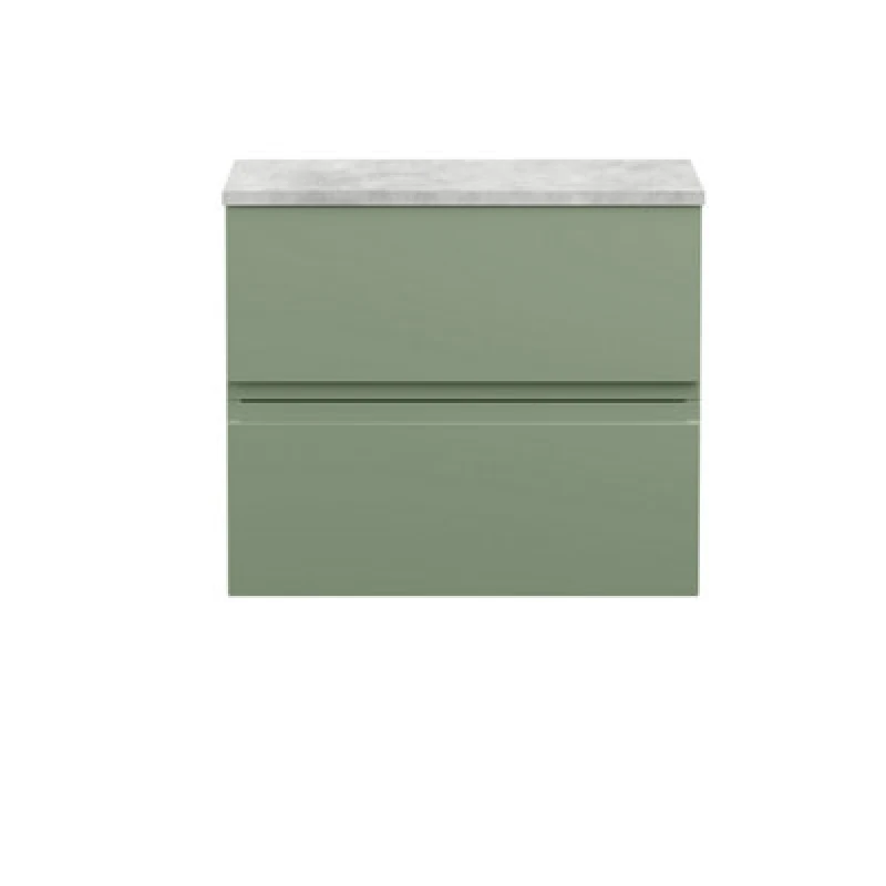 Image of Hudson Reed Urban Wall Hung Countertop Basin Unit, 2 Soft Close Drawers Vanity Unit And Bellato Grey Worktop In Satin Green, 600mm