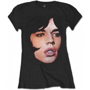 Image of Rolling Stones Mick Portrait Black Ladies T Shirt: Medium