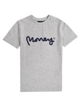 Image of Money Boys White Label Logo Short Sleeve T-Shirt - Grey, Size 12-13 Years