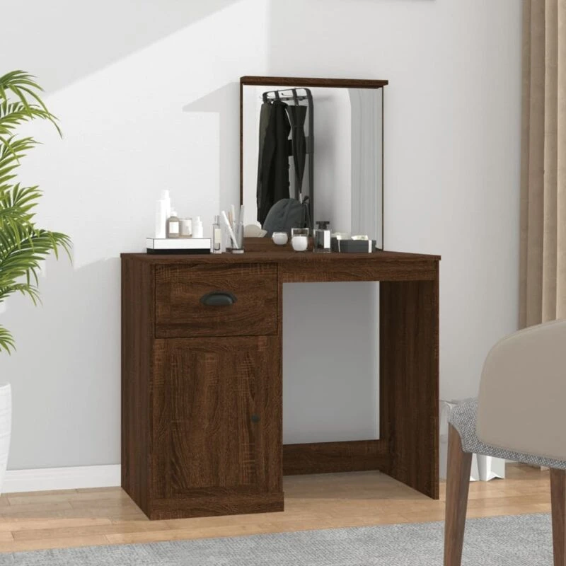 Image of VIDAXL Dressing Table with Mirror Brown Oak 90x50x132.5cm Engineered Wood Vidaxl 8720845794095