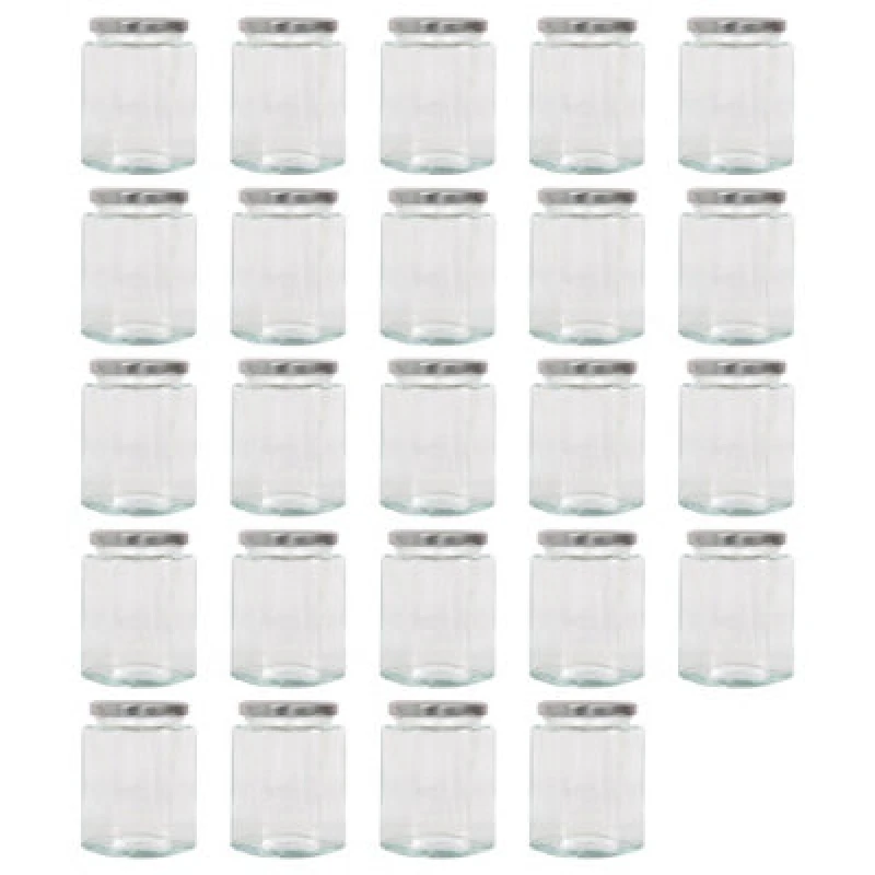 Image of Argon Tableware Hexagonal Glass Jam Jars With Silver Lids - 250ml - Pack Of 24