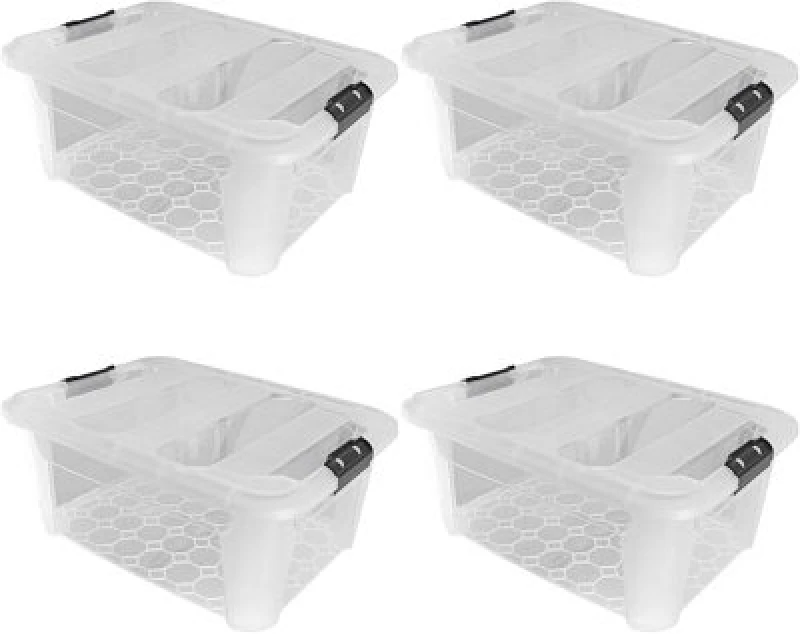 Image of JVL Clip Lid Plastic Storage Box - 40L S/4 Hard Storage 40L Clear 39921669001