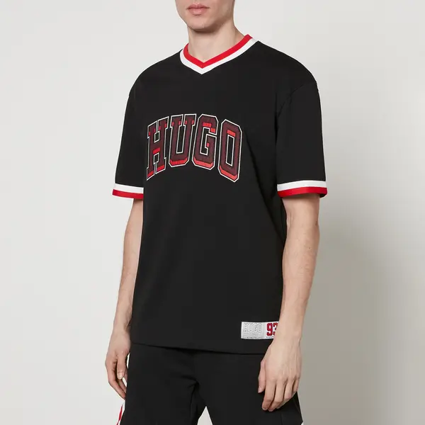 Image of HUGO Duava Cotton-Jersey Varsity T-Shirt - L Black Tops male 50510173-001 L