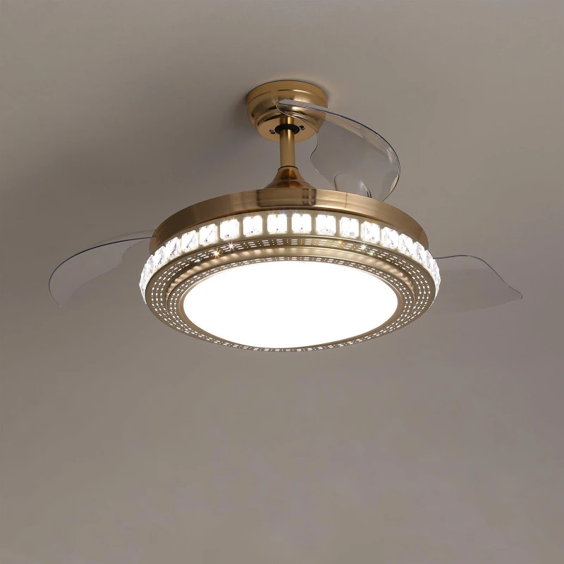 Image of Kabinet UK 42" Crystal Ceiling Fan with Retractable Blades Gold unisex One size