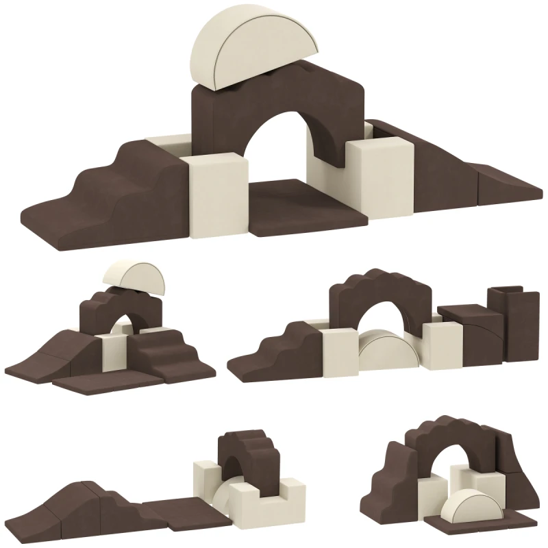 Image of AIYAPLAY AIYAPLAY Kids Soft Play Set, 7 Piece Foam Climbing Blocks, Brown