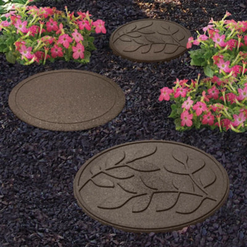 Image of Garden Stepping Stones Ornamental Path Eco Friendly Weatherproof Recycled Rubber Leaf Design Earth (2)