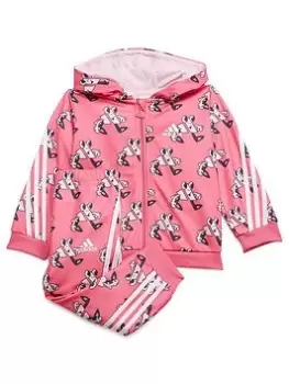 Image of adidas Favourites Toddler Girls 3 Stripe Print Zip Through Hoody & Jogger Set - Light Pink, Size 9-12 Months, Women