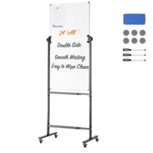 Image of VEVOR Rolling Magnetic Whiteboard, Double-sided Mobile Whiteboard 24x48 Inches, Adjustable Height Dry Erase Board with Wheels, 1 Magnetic Erase & 3 Dr