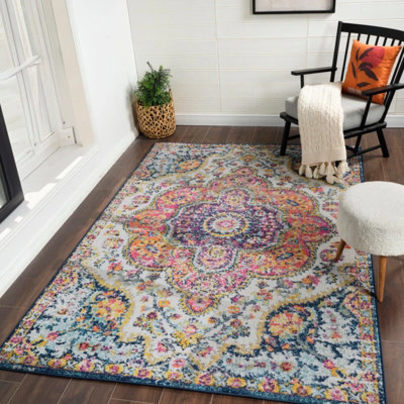 Image of Livabliss Vintage Oriental Boho Pink/saffron Julia Area Rug 120 X 170 Cm - Easy Care, Non Shedding, Ideal For Living Room & Bedroom