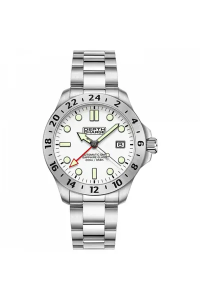 Image of Depth Charge Gmt Stainless Steel Sports Analogue Automatic Watch - D2B108A01A White