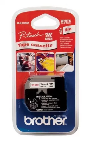 Image of Brother MK232BZ Original P-touch Red on White Tape 12mm x 8m
