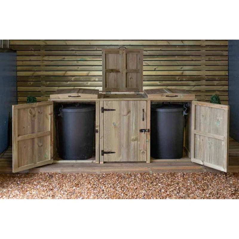 Image of Buttercup Farm Paythorne Dustbin Store Triple - Timber - L64 x W180.5 x H88cm in Brown Brown Unisex