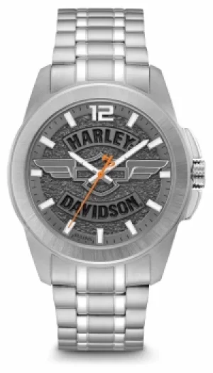Image of Harley Davidson Logo Print Dial Silver Stainless Steel Case Watch