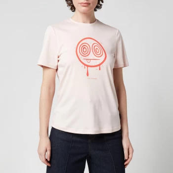 Image of Ted Baker Womens Iviy Face Graphic T-Shirt - Pink - UK 10