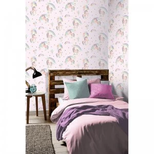 Image of Rainbow Unicorn Pink Wallpaper