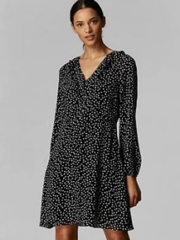 Image of Wallis Wallis Petite Blush Spot Ruffle Frill Front Dress, Black, Size 16, Women