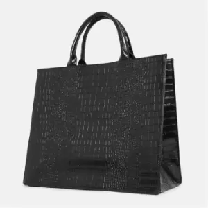 Image of Missguided Faux Leather Mock Croc Tote Bag - Black