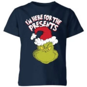 Image of The Grinch Im Here for The Presents Kids Christmas T-Shirt - Navy - 7-8 Years - Navy