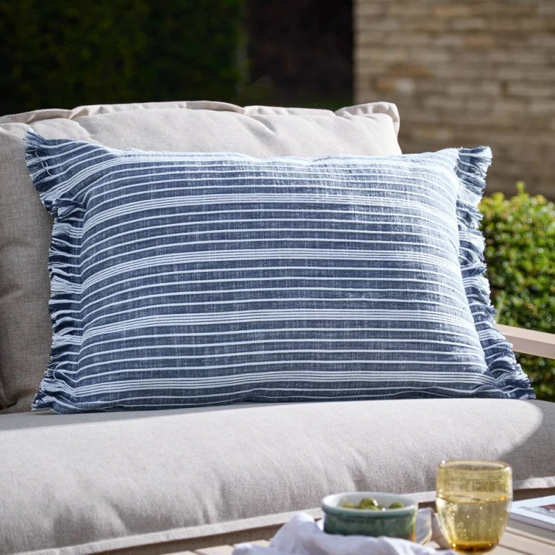 Image of Yard Tide Textured Stripe Filled Outdoor Cushion Navy 40 X 60Cm, Blue 5.03E+12