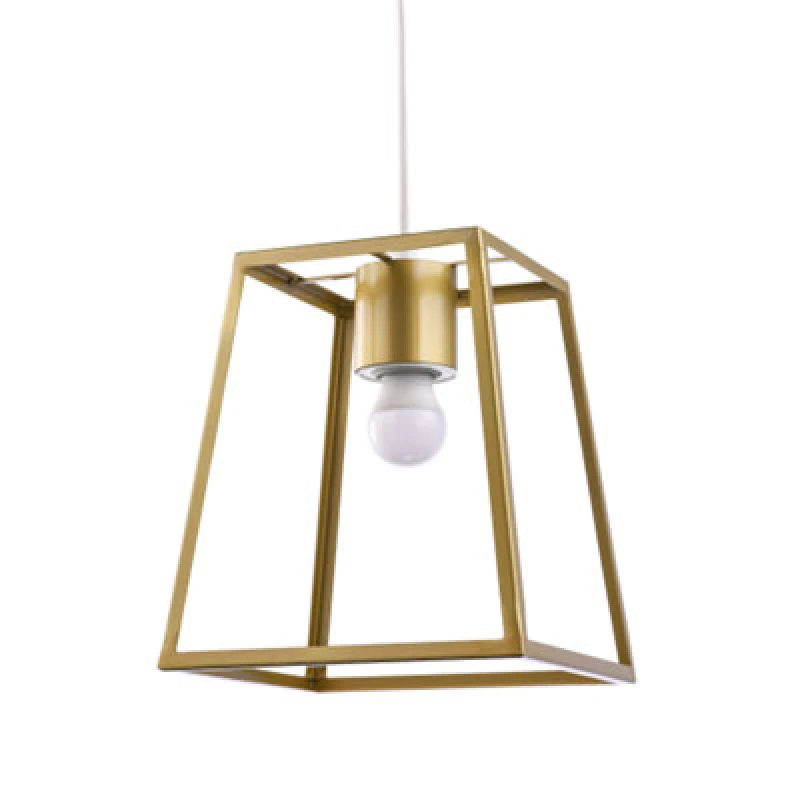 Image of Happy Homewares Industrial Lantern Pendant Light Shade In Satin Gold With Square Top And Bottom