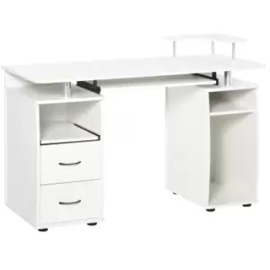 Image of HOMCOM Computer Desk Office PC Table Workstation with Keyboard Tray, CPU Shelf, Drawers, Sliding Scanner Shelf, White