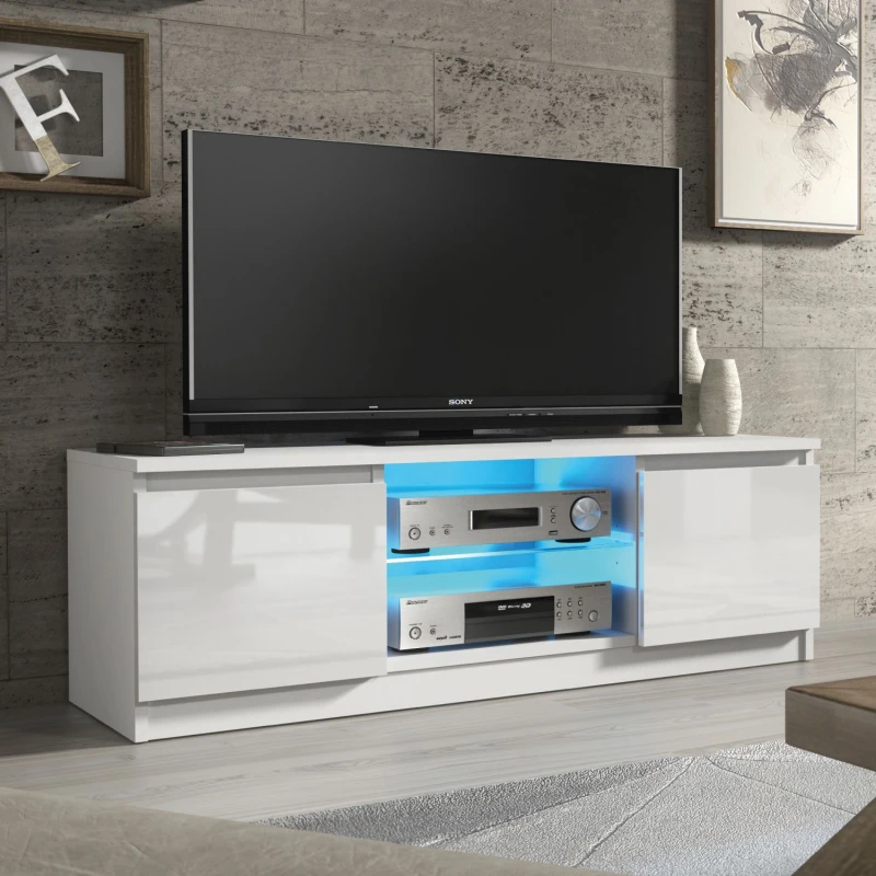 Image of Creative Furniture Aura TV Unit 120cm - A Compact and Contemporary Cabinet with Gloss Doors and LED Lights White