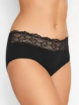 Image of Yours Long Tall Sally 3pk Lace Trim Cotton Stretch Full Briefs, Black, Size 14-16, Women