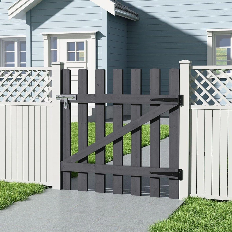 Image of Breeins 90cm H Garden Wood Fence Gate with Latch Black L