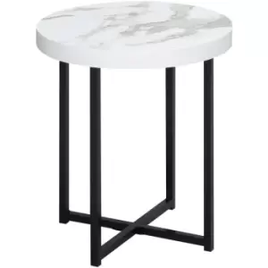 Image of Round Side Table with Metal Legs, Modern End Table for Living Room White - White - Homcom