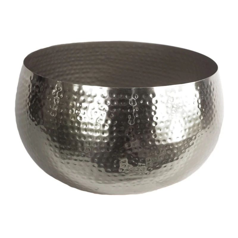 Image of Leaf Design XL Metal Bowl 32 x 20cm Hammered Silver Colour (Straight Edge)