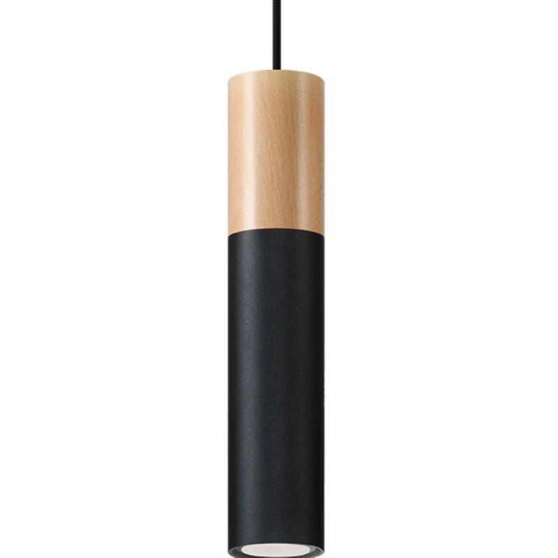 Image of Sollux Lighting Pablo Pendant Lamp: Steel & Wood, Modern Design, GU10
