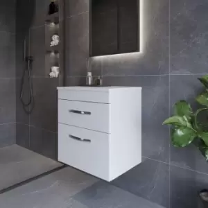 Image of Nuie - Athena Wall Hung 2-Drawer Vanity Unit and Worktop 500mm Wide - Gloss White