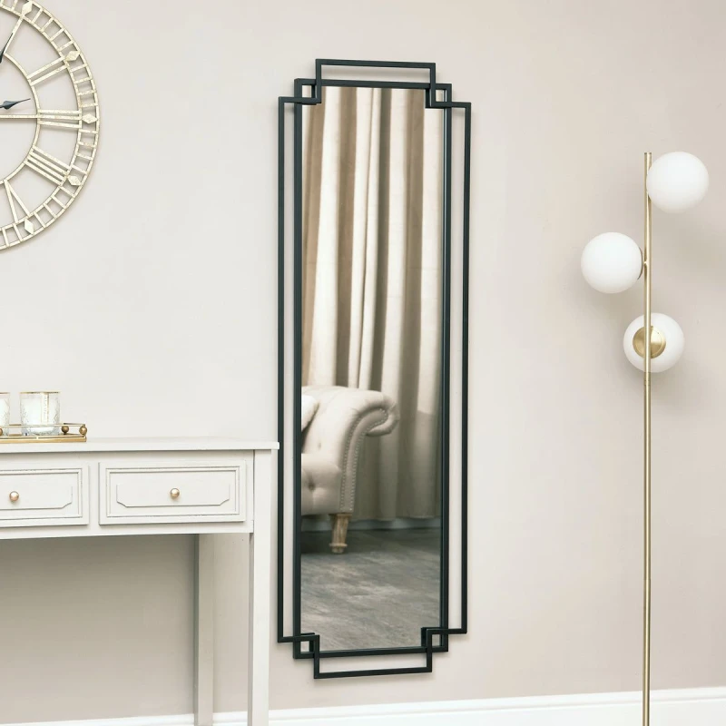Image of Melody Maison Black Art Deco Wall Mirror 142cm X 47cm Black