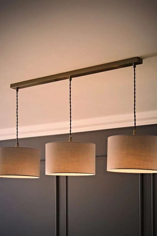 Image of ValueLights ValueLights Reni Drum Shade 3 Drop Bar Chrome Diner Ceiling Pendant Light and Bulbs in Grey Grey One Size Unisex 5059406064326